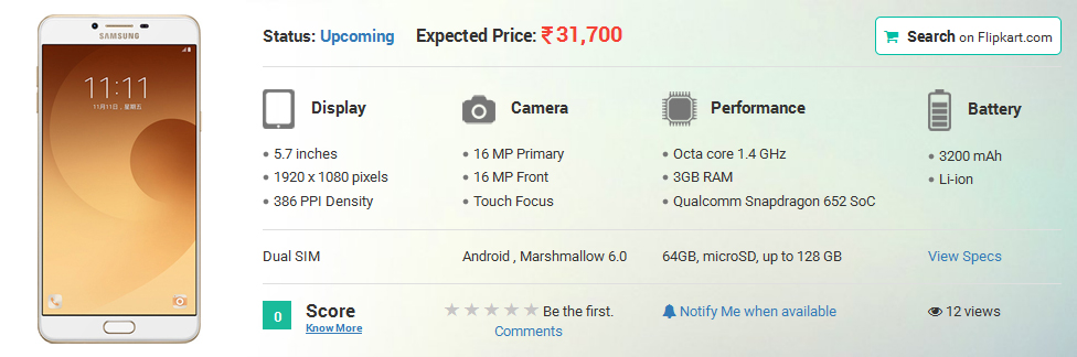 Samsung Galaxy C9 Pro Specifications Leaked via Online Listing