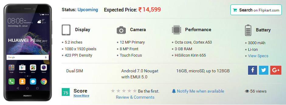 Huawei P8 Lite (2017) Launched with Full-HD Display, Android Nougat