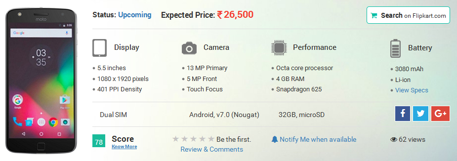 Moto G5 Plus Smartphone Leaked: Price, Specifications, Features