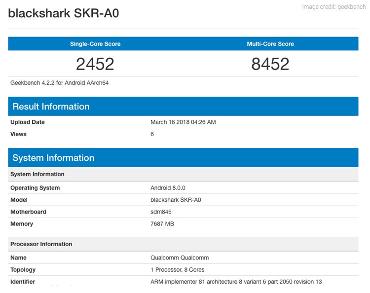 Xiaomi Blackshark Spotted on Geekbench: To Boast 8GB RAM, 18:9 Display