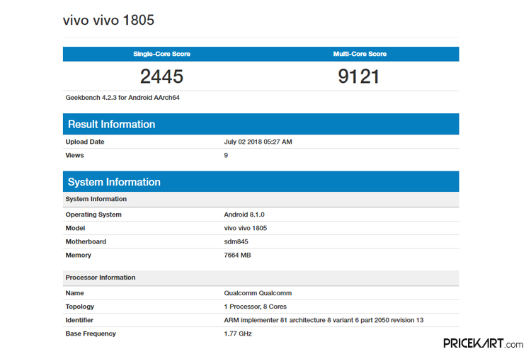 Vivo 1805 Specifications Leaked Online